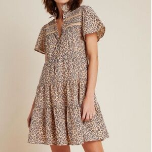 Anthropologie Tan Tiered Ruffled Mini Dress